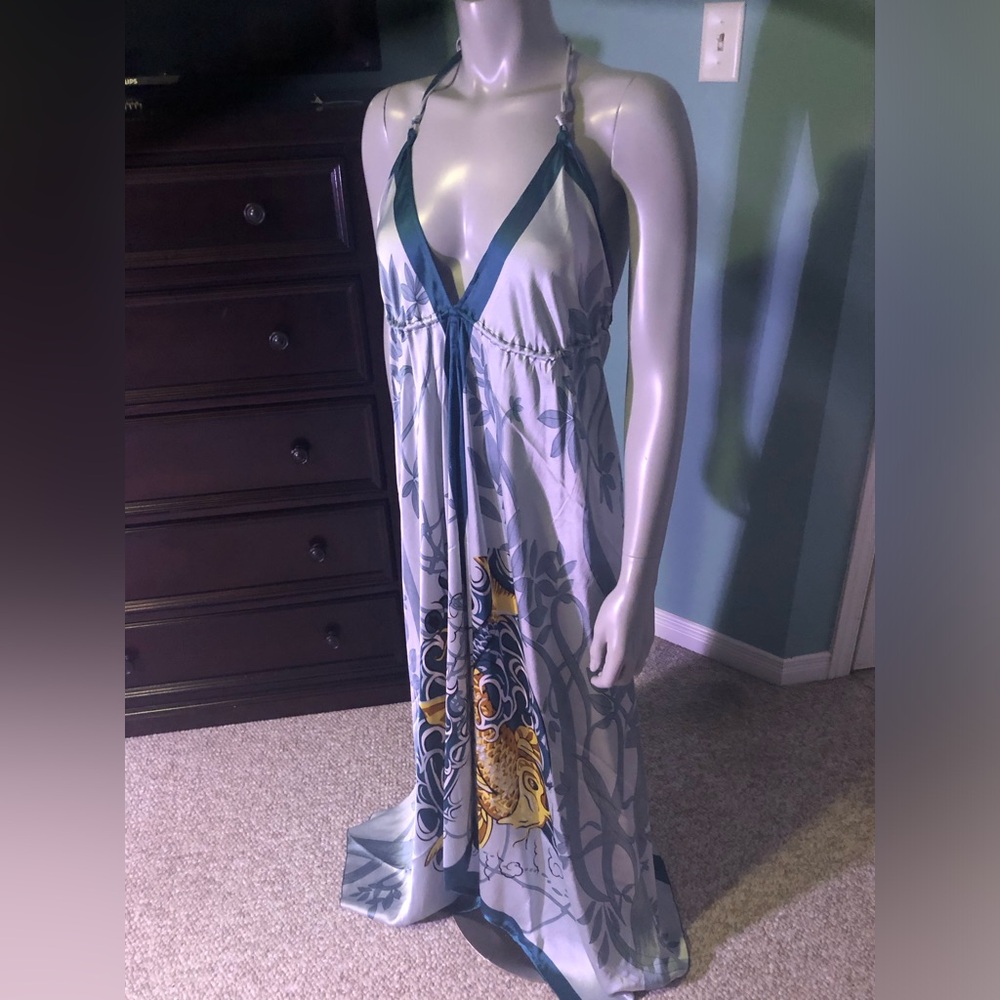 Koi Fish Handkerchief dress 2000’s Vintage I’m teal